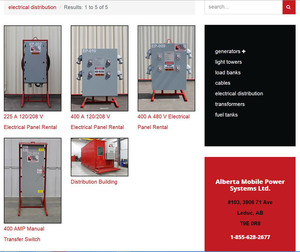 Five images of gun-metal grey electrical components are on the distribution page of the AMPS product gallery designed by INM of Edmontonal grey electrical components can be found on the 