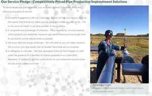 A man in coveralls and hardhat out standing in his field is the striking image selected for the Service Page of the INM of Edmonton-designed website for Contact Chemicals in Wetaskiwin